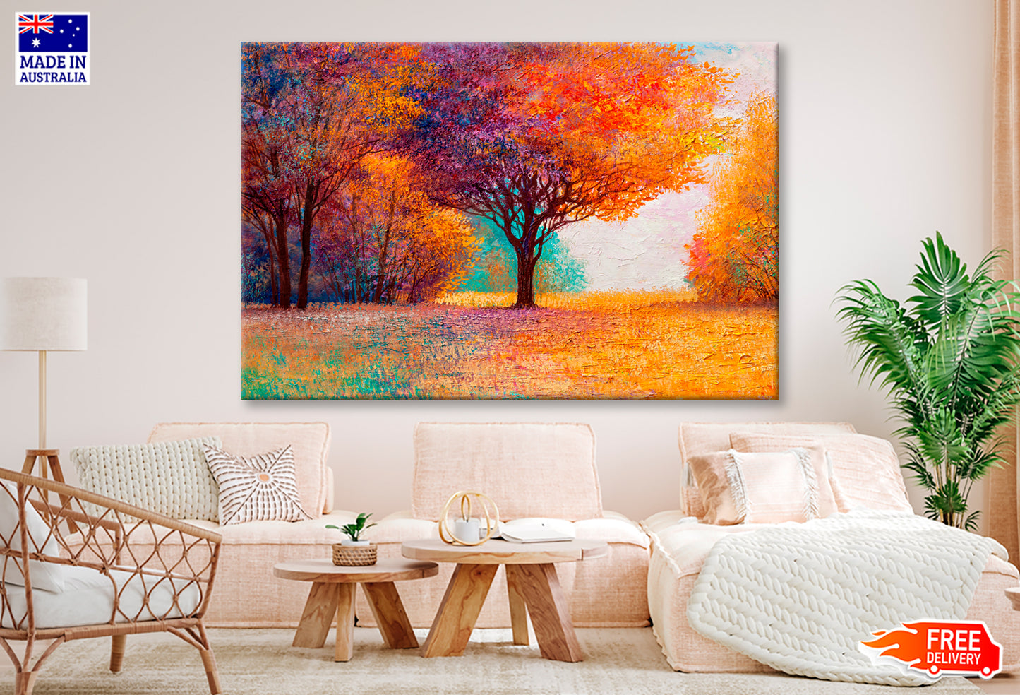 Autumn Forest, Orange Leaves Oil Painting Wall Art Limited Edition High Quality Print