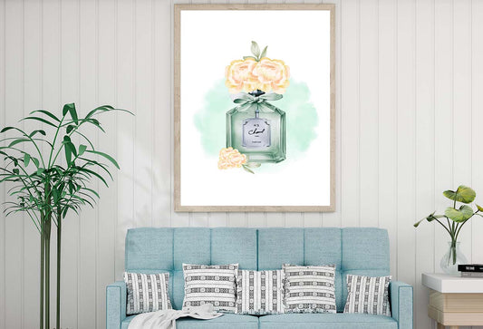 Green Elegant Perfume with Yellow Shaded Flowers Design Home Decor Premium Quality Poster Print Choose Your Sizes