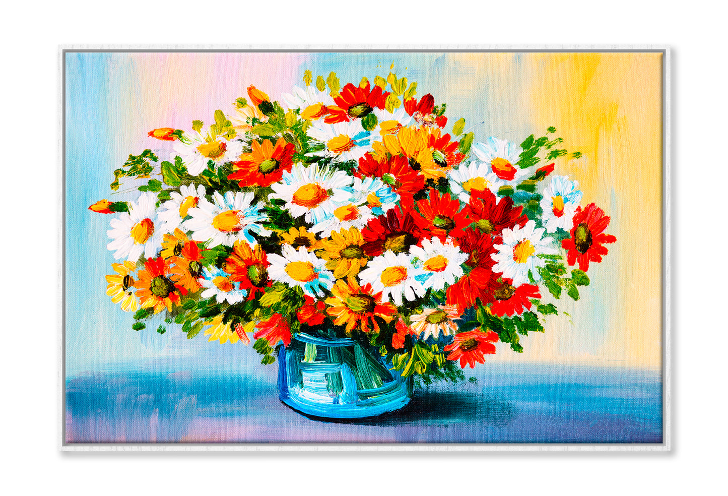 Bouquet Of Flowers Oil Painting Wall Art Limited Edition High Quality Print Canvas Box Framed White