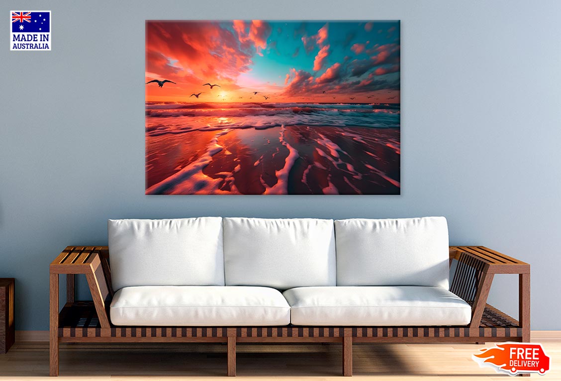 Sea Waves Evening Cloudy Sky Print 100% Australian Made