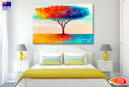 Blue, Red, Yellow Abstract Colorful Tree Oil Painting Limited Edition High Quality Print