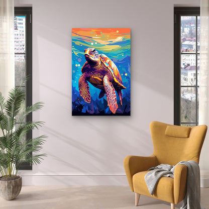 Sea Turtle Ocean Life Rainbow Painting 40x60cm Metal Print Ready to Hang