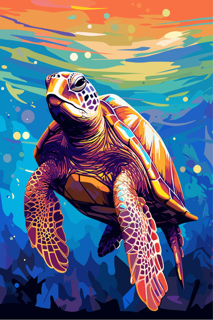 Sea Turtle Ocean Life Rainbow Painting 40x60cm Metal Print Ready to Hang