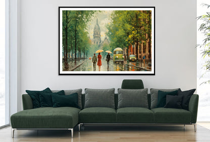 Painting Of People Walking Holding Umbrellas in the Rain in a City Home Decor Premium Quality Poster Print Choose Your Sizes