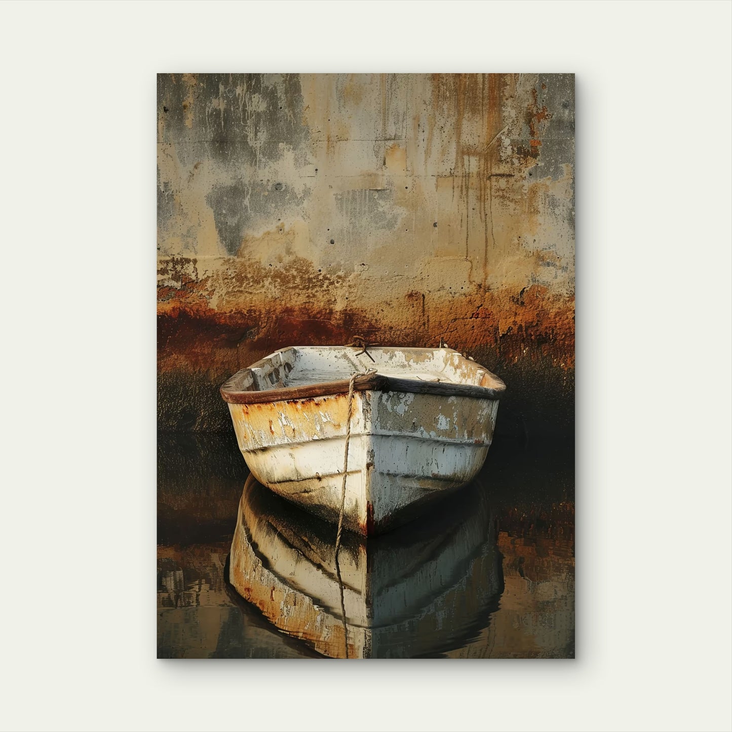 Rustic White Rowboat Reflection 40x60cm Metal Print Ready to Hang
