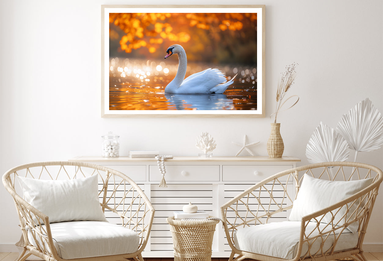 Swans on Autumn Pond View Home Decor Premium Quality Poster Print Choose Your Sizes - Bella Home Decor