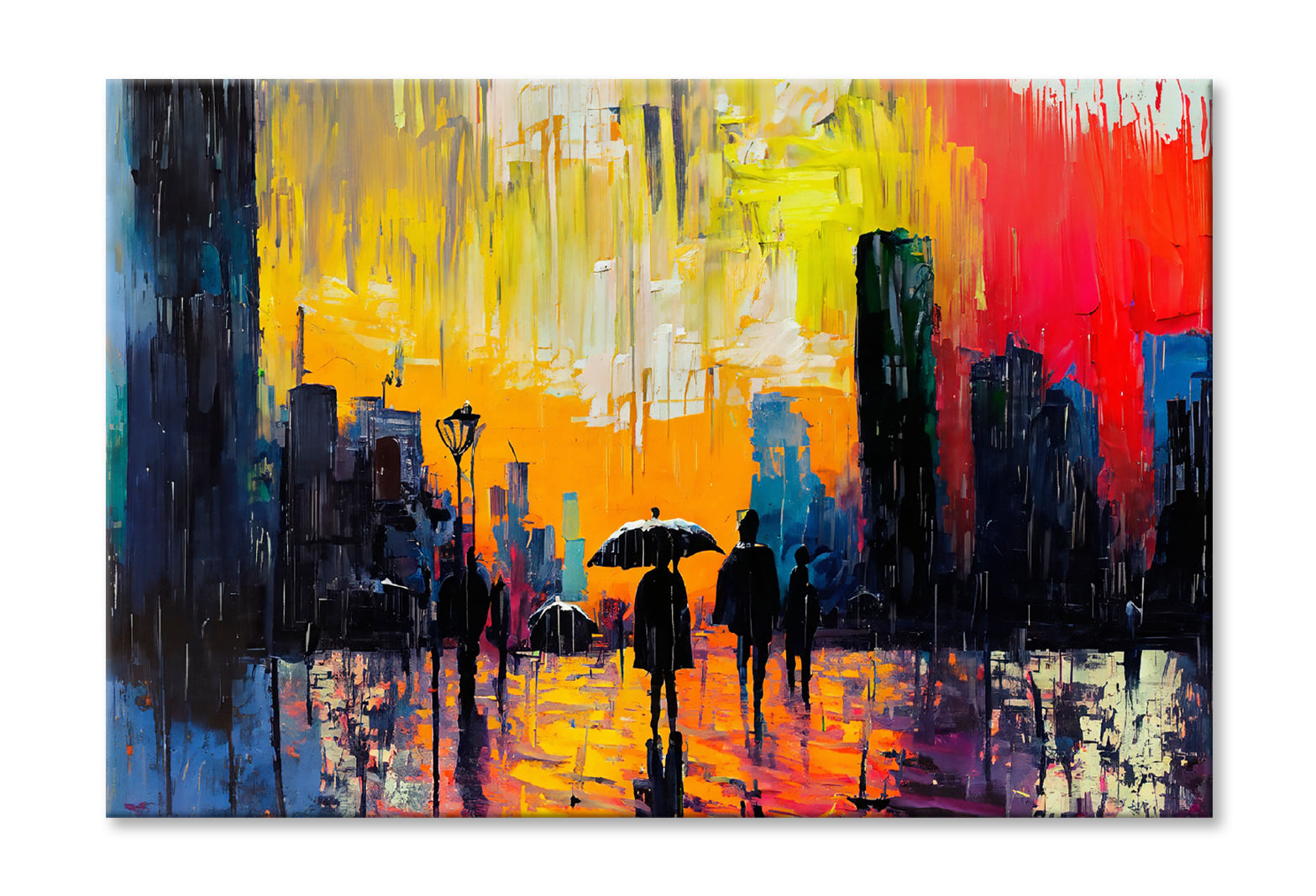 People Walking in the Road City Abstract Oil Painting Wall Art Limited Edition High Quality Print Stretched Canvas None