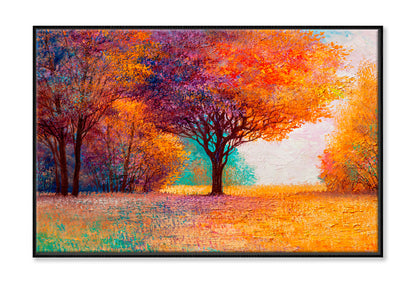 Autumn Forest, Orange Leaves Oil Painting Wall Art Limited Edition High Quality Print Canvas Box Framed Black