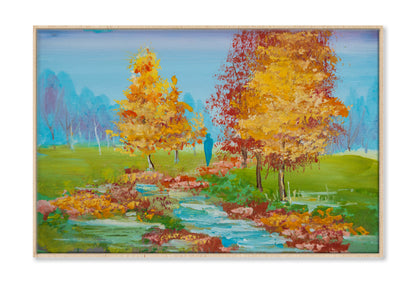 Autumn Park, Yellow Foliage Oil Painting Wall Art Limited Edition High Quality Print Canvas Box Framed Natural