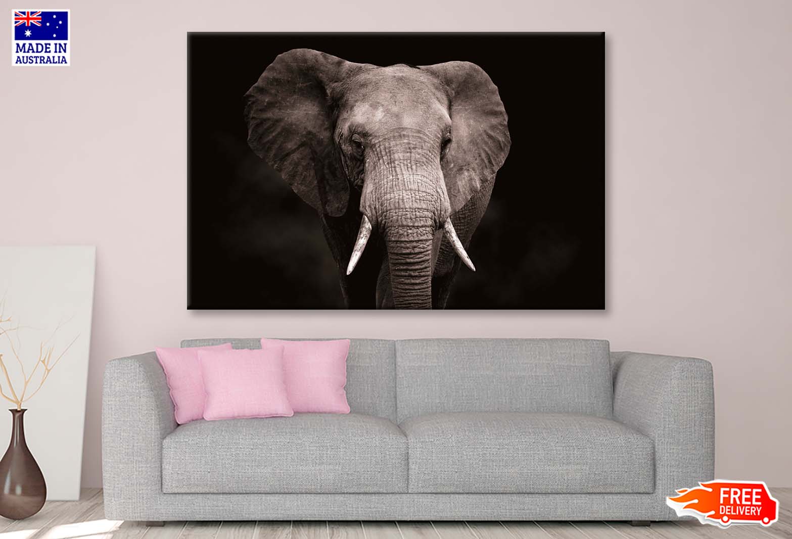 Elephant With Tusks Walking in Dark Wall Art Decor 100% Australian Made - Bella Home Decor