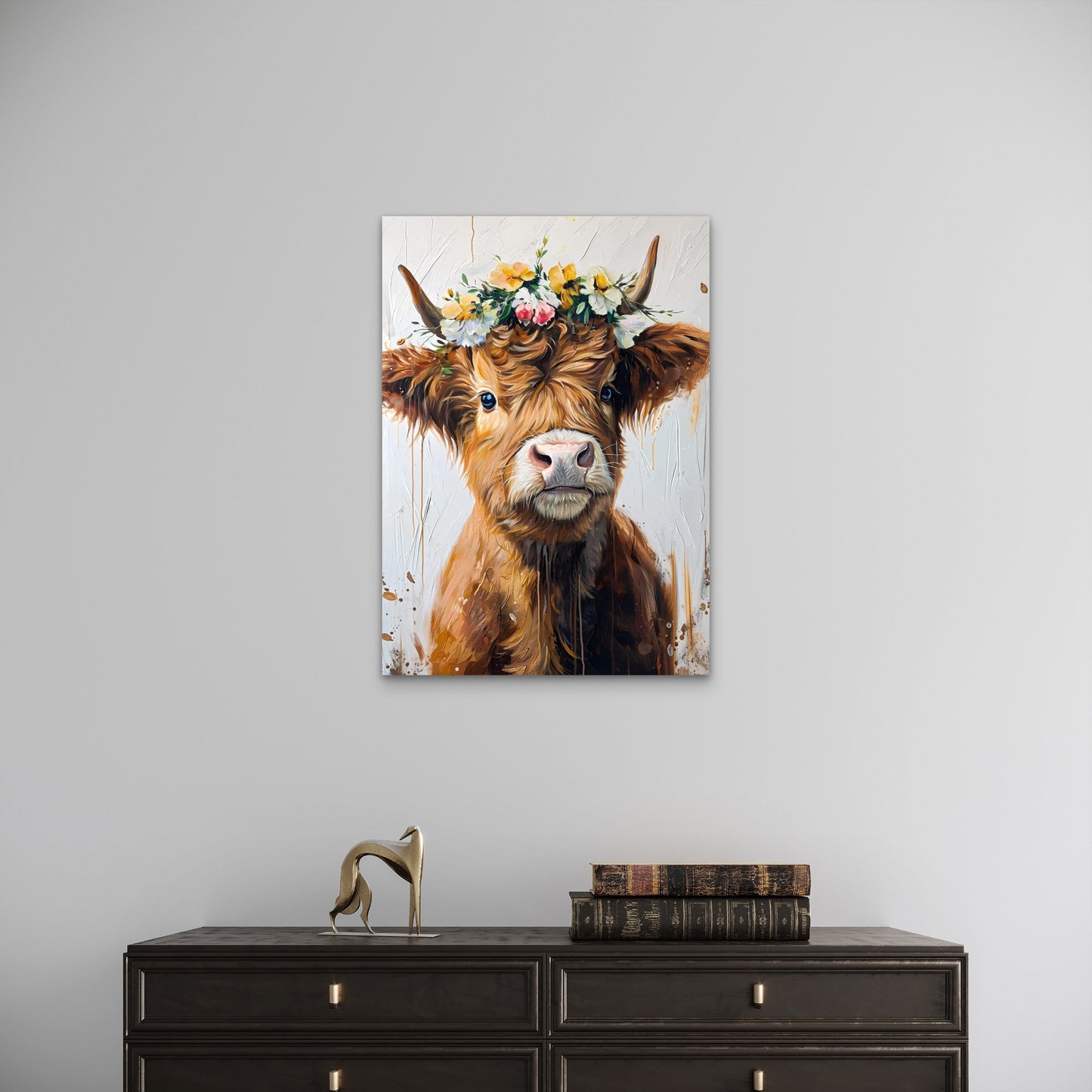 Cow with Flower Crown 40x60cm Metal Print Ready to Hang - Bella Home Decor