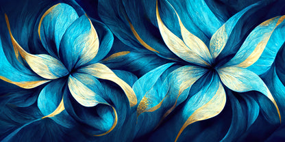 Luxury Teal Gold Floral Petals Wall Art Canvas Office Home Room Framed 120x60cm - Bella Home Decor