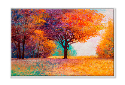 Autumn Forest, Orange Leaves Oil Painting Wall Art Limited Edition High Quality Print Canvas Box Framed White