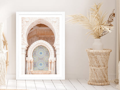 Mosque of Hassan Morocco Photograph Glass Framed Wall Art, Ready to Hang Quality Print With White Border White