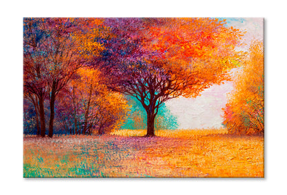 Autumn Forest, Orange Leaves Oil Painting Wall Art Limited Edition High Quality Print Stretched Canvas None