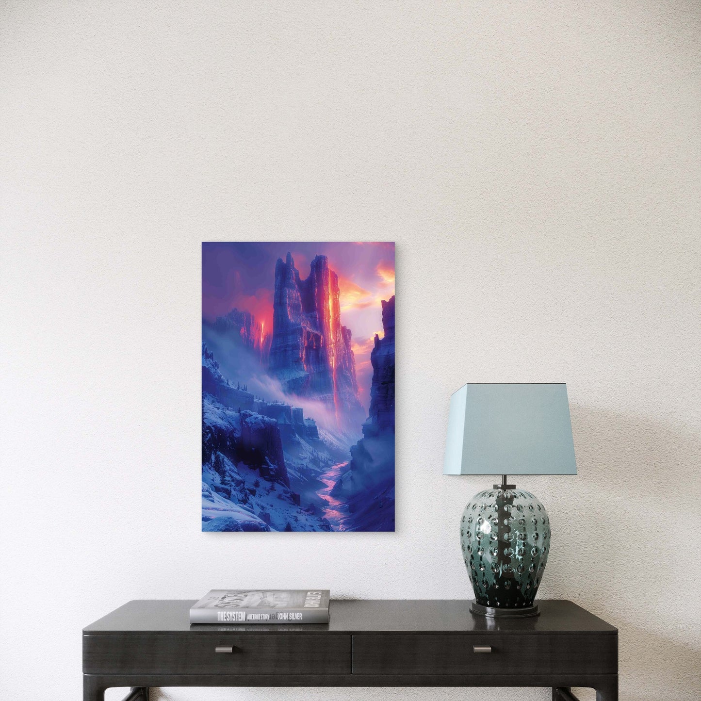Mystical Canyon with Glowing Light Metal Print Ready to Hang