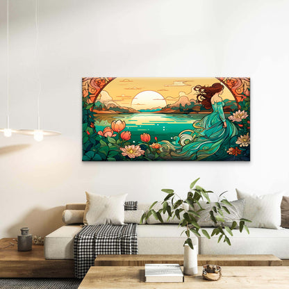 Vintage Fantasy Woman Sunset Wall Art Canvas Office Home Room Framed 120x60cm
