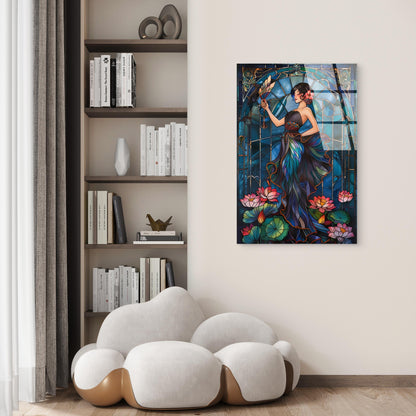 Elegant Woman Blue Dress  Acrylic   Glass Printing Wall Art Australian Made Quality