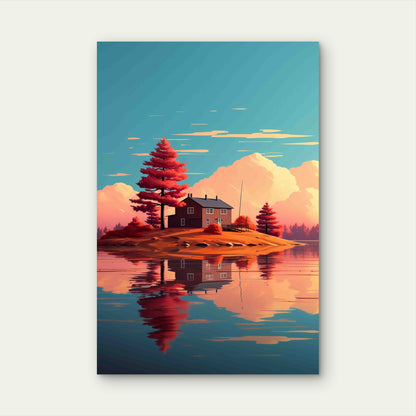 Camping On The Lake In The Forest At Sunset 60x90cm Metal Print Ready to Hang