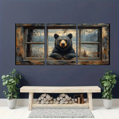 3pcs Brown & Golden Tone Bear Metal Print Ready to Hang Art - Bella Home Decor