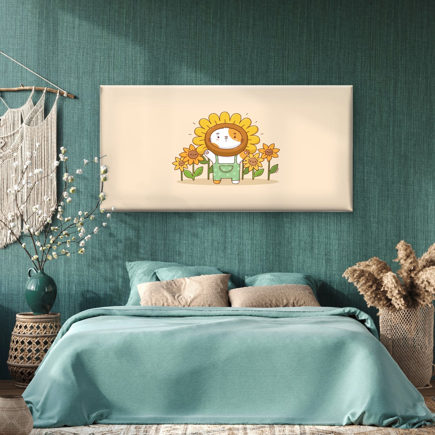 Cute Sunflower Costume Cat Wall Art Canvas Office Home Room Framed 120x60cm