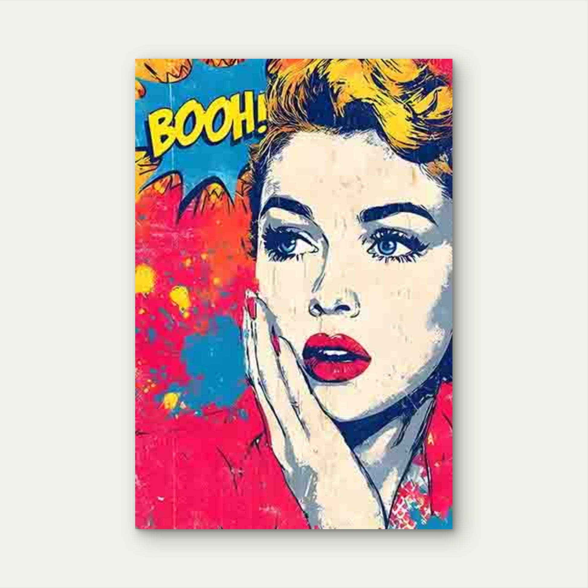 Female Figure with BOOH! Speech Bubble 60x90cm Metal Print Ready to Hang