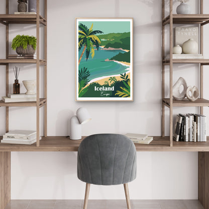 Tropical Jungle Bay Palm Tree Beach Retro Travel Poster Print Wall Art