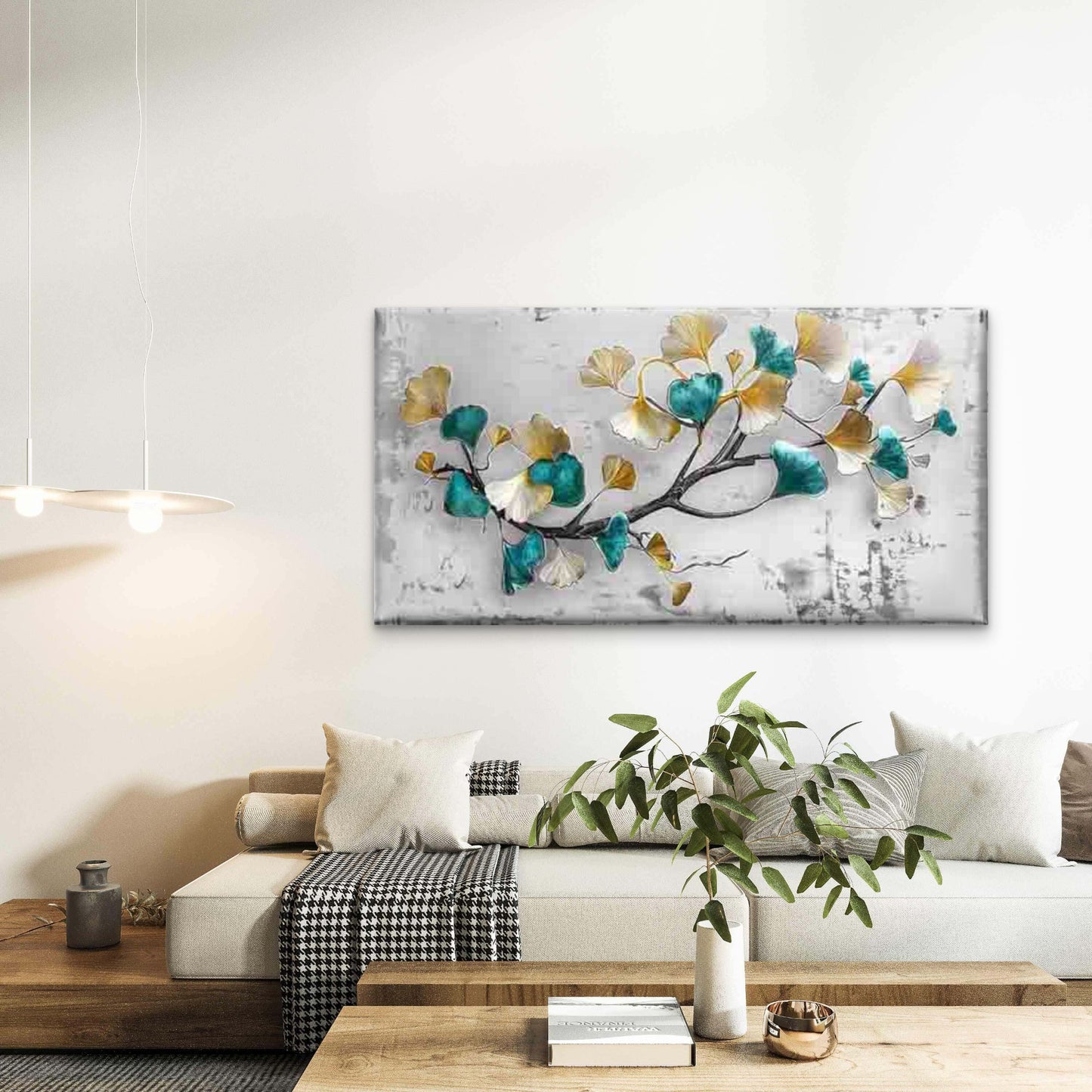 Modern Ginkgo Leaves Wall Art Canvas Office Home Room Framed 120x60cm - Bella Home Decor
