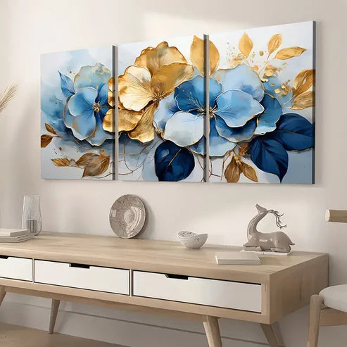 3pcs Modern Fashion Abstract Golden Leaf Light Luxury Art Wall Art Set Canvas Unframed - High Quality Print 100% Australian Made Wall Canvas