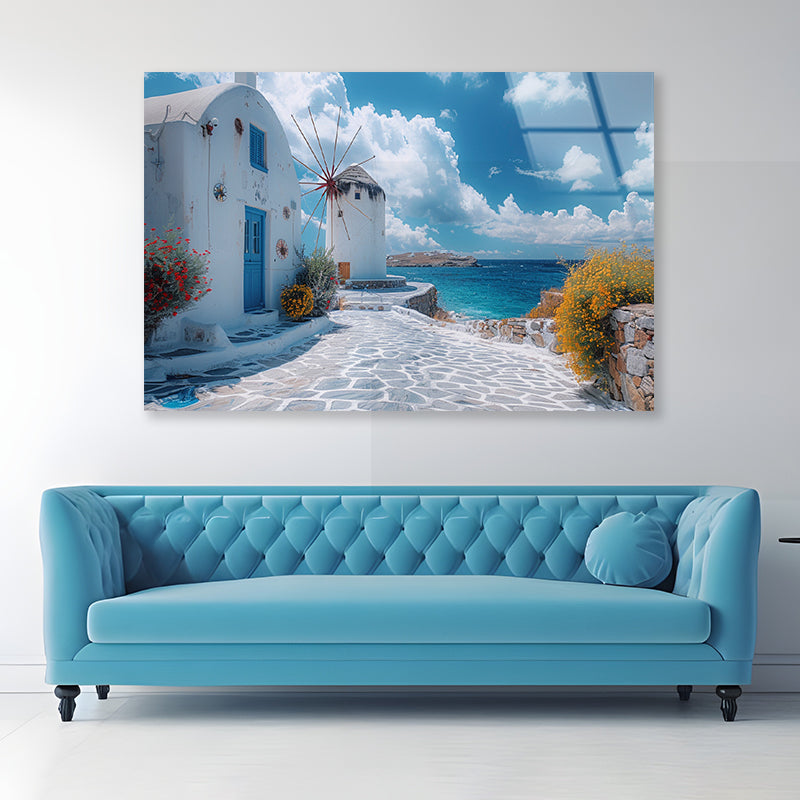 White Building, White Tower in Greece Acrylic Glass Print Tempered Glass Wall Art 100% Made in Australia Ready to Hang - Bella Home Decor