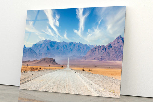 Gravel Road with Mountains in Namibia Acrylic Glass Print Tempered Glass Wall Art 100% Made in Australia Ready to Hang