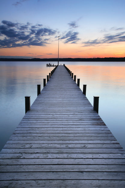 Wooden Pier On Lake & Sunset Sky View Home Decor Premium Quality Poster Print Choose Your Sizes