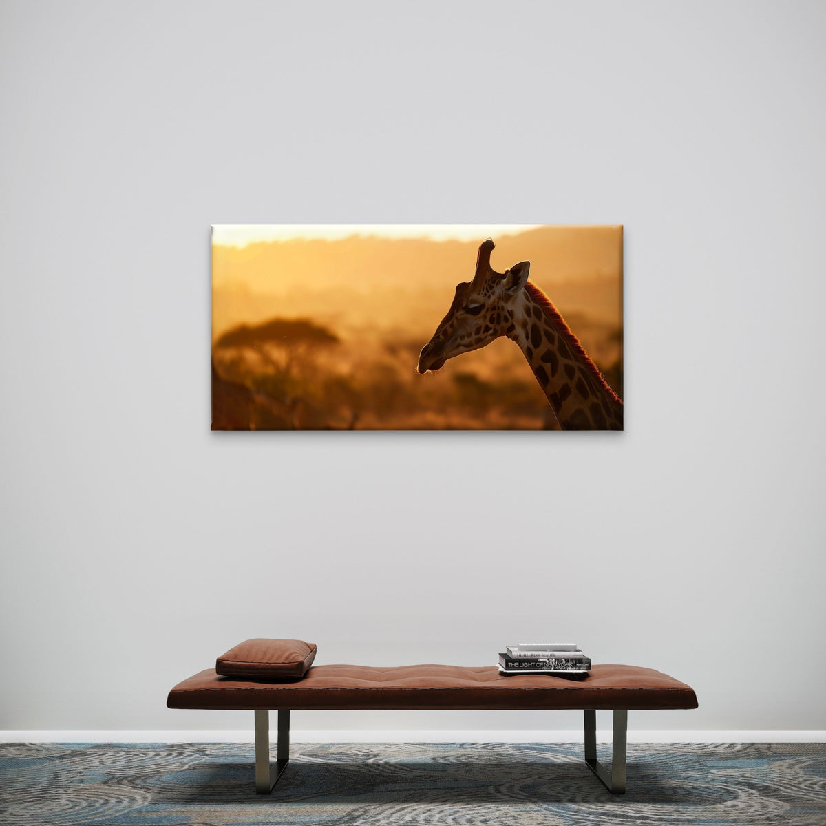 African Giraffe Sunset Wildlife Wall Art Canvas Office Home Framed 120x60cm