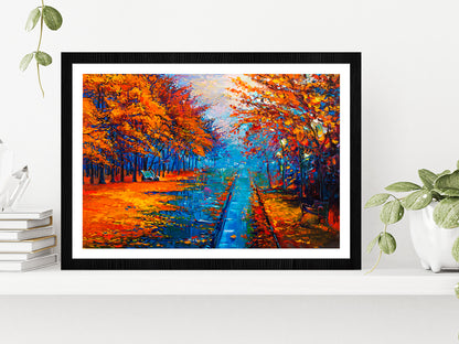 Autumn Landscape With Forest Road Glass Framed Wall Art, Ready to Hang Quality Print With White Border Black