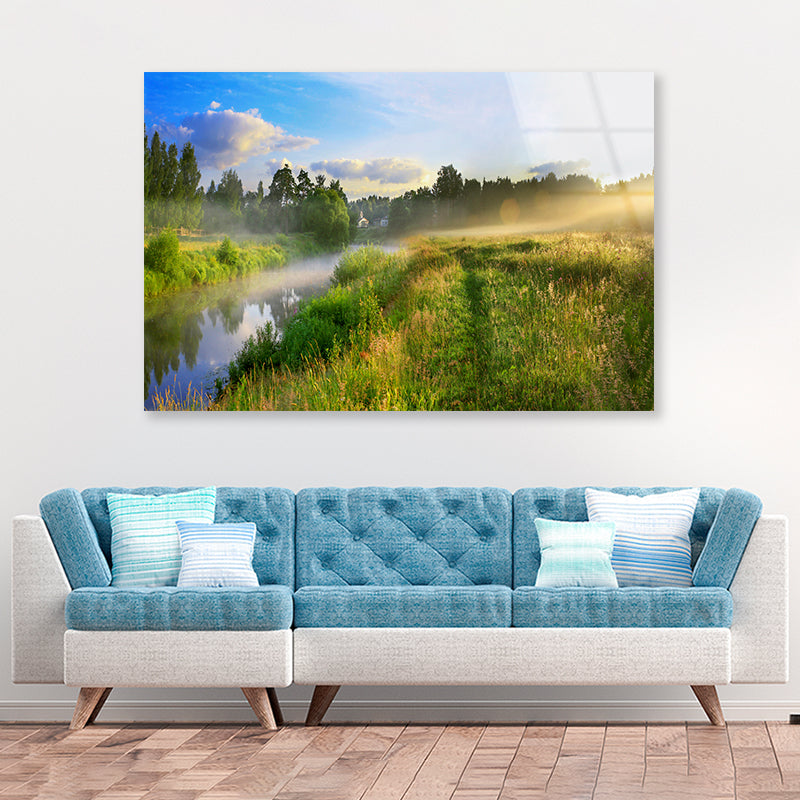 Sunrise, Fog and the River Acrylic Glass Print Tempered Glass Wall Art 100% Made in Australia Ready to Hang - Bella Home Decor