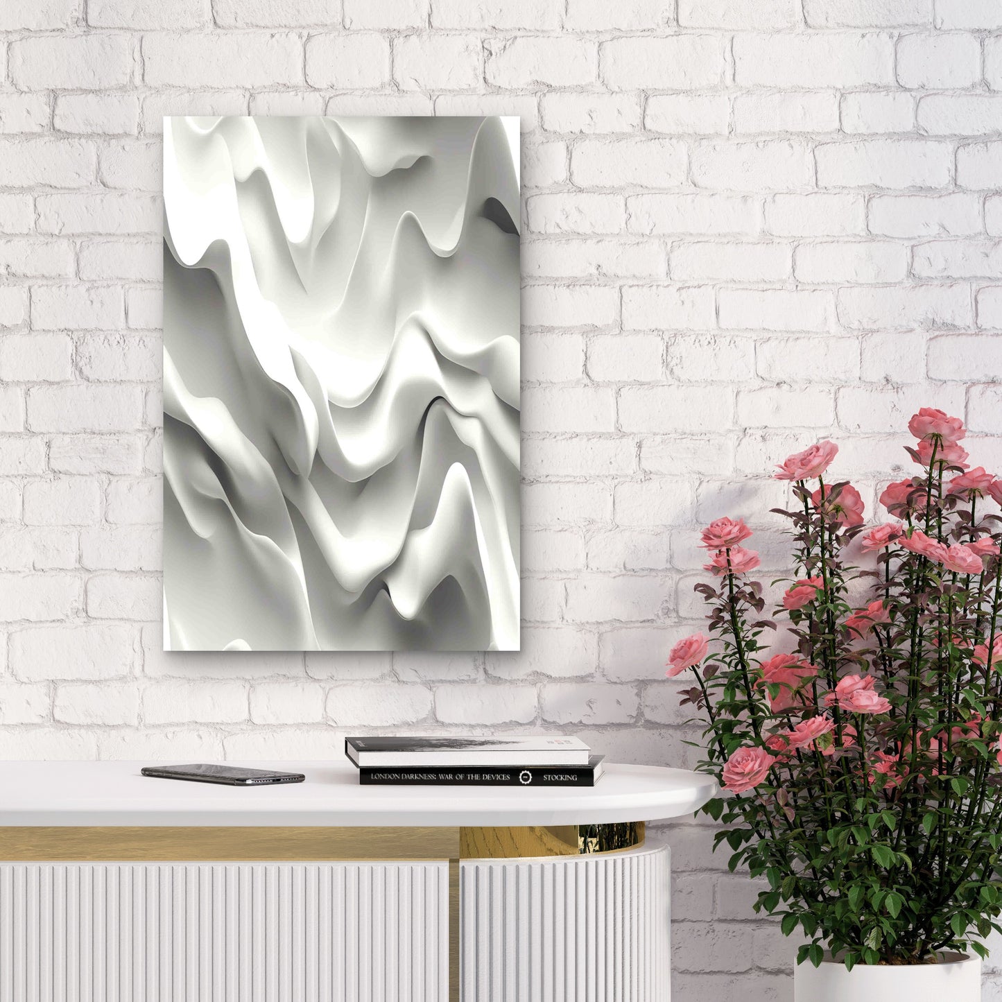White 3D Flowing Silk Wave 40x60cm Metal Print Ready to Hang - Bella Home Decor