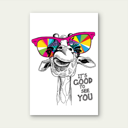 Good to See You Colorful Sunglasses Giraffe 40x60cm Metal Print Ready to Hang