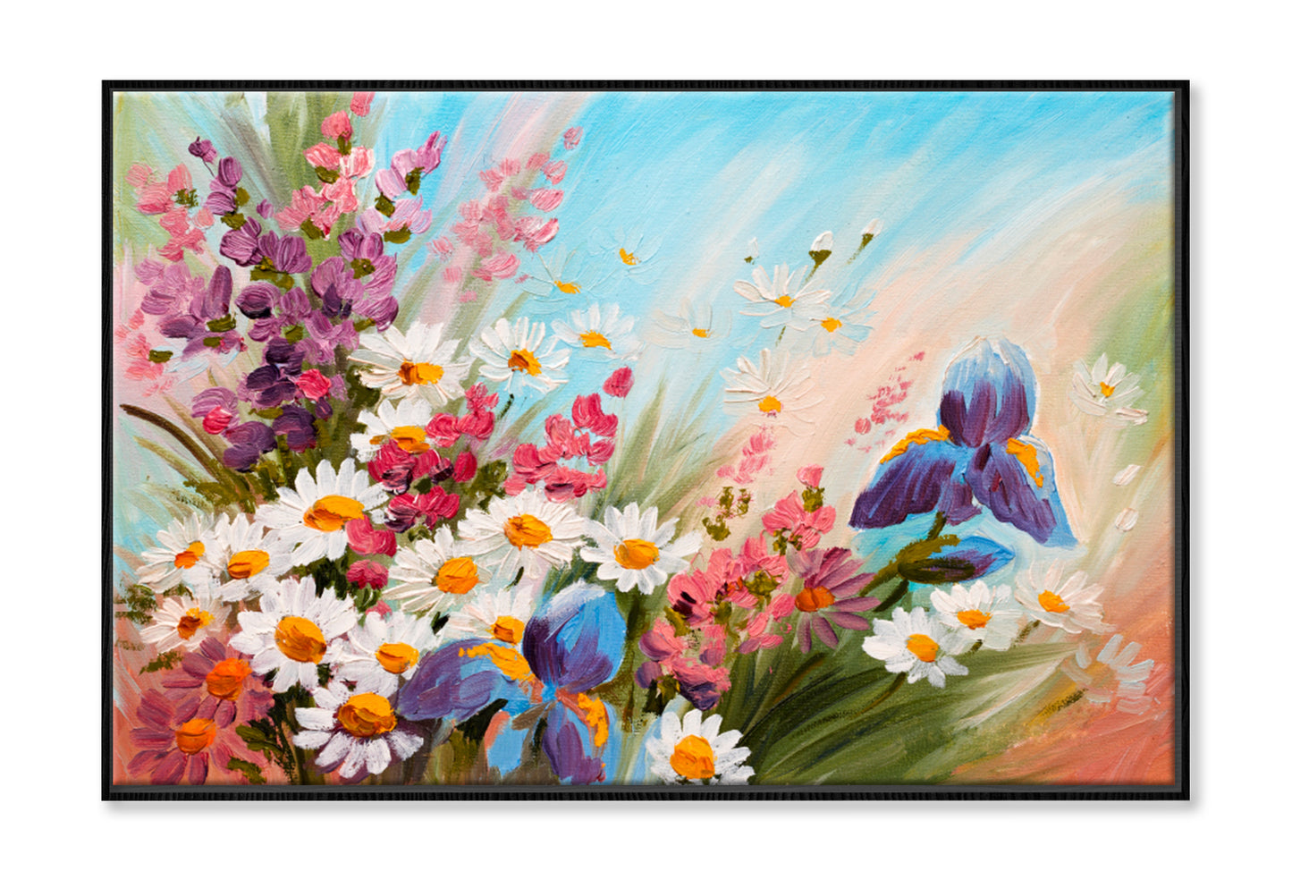 Abstract Illustration of Flowers, Daisies Oil Painting Wall Art Limited Edition High Quality Print Canvas Box Framed Black