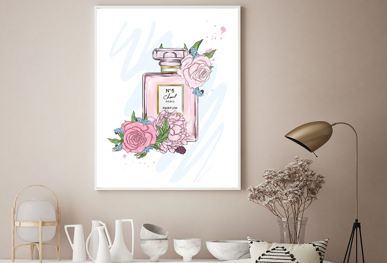 Perfume Bottle & Roses Leaves Home Decor Premium Quality Poster Print Choose Your Sizes