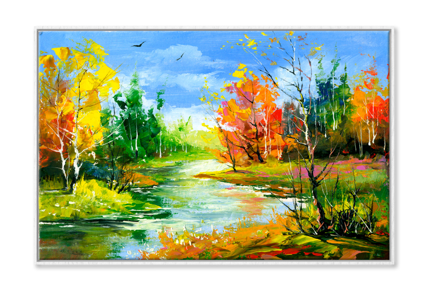 Autumn With The Wood River Oil Painting Wall Art Limited Edition High Quality Print Canvas Box Framed White