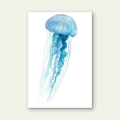Blue Watercolor Jellyfish Sea Life 60x90cm Metal Print Ready to Hang