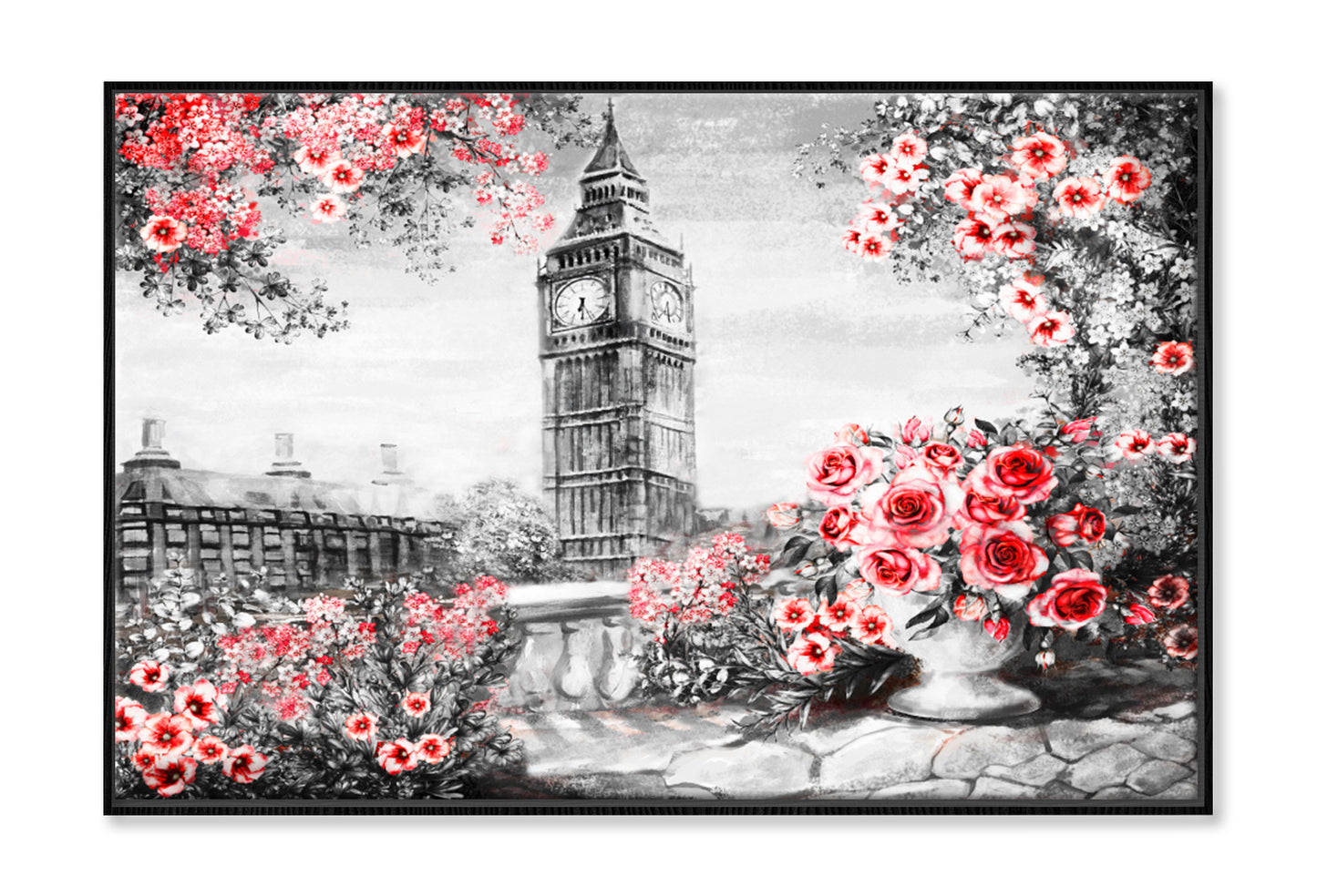 Summer In London City Oil Painting Wall Art Limited Edition High Quality Print Canvas Box Framed Black