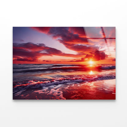 Sunset over a Beach with Sky Acrylic Glass Print Tempered Glass Wall Art 100% Made in Australia Ready to Hang - Bella Home Decor