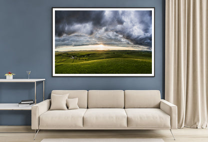 A Large Green Grassland with Clouds in the Sky Home Decor Premium Quality Poster Print Choose Your Sizes - Bella Home Decor