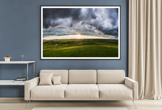 A Large Green Grassland with Clouds in the Sky Home Decor Premium Quality Poster Print Choose Your Sizes - Bella Home Decor
