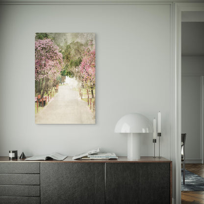 Pink Cherry Blossom Park Path 60x90cm Metal Print Ready to Hang - Bella Home Decor