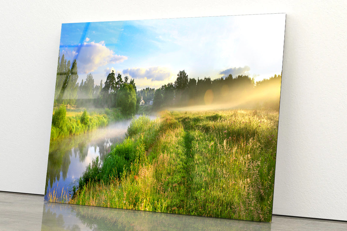 Sunrise, Fog and the River Acrylic Glass Print Tempered Glass Wall Art 100% Made in Australia Ready to Hang - Bella Home Decor