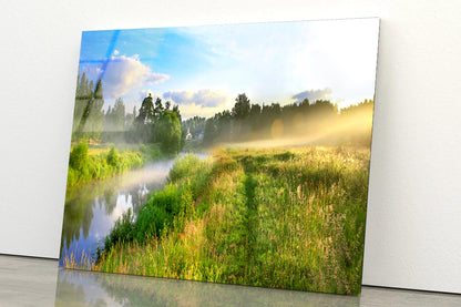 Sunrise, Fog and the River Acrylic Glass Print Tempered Glass Wall Art 100% Made in Australia Ready to Hang - Bella Home Decor