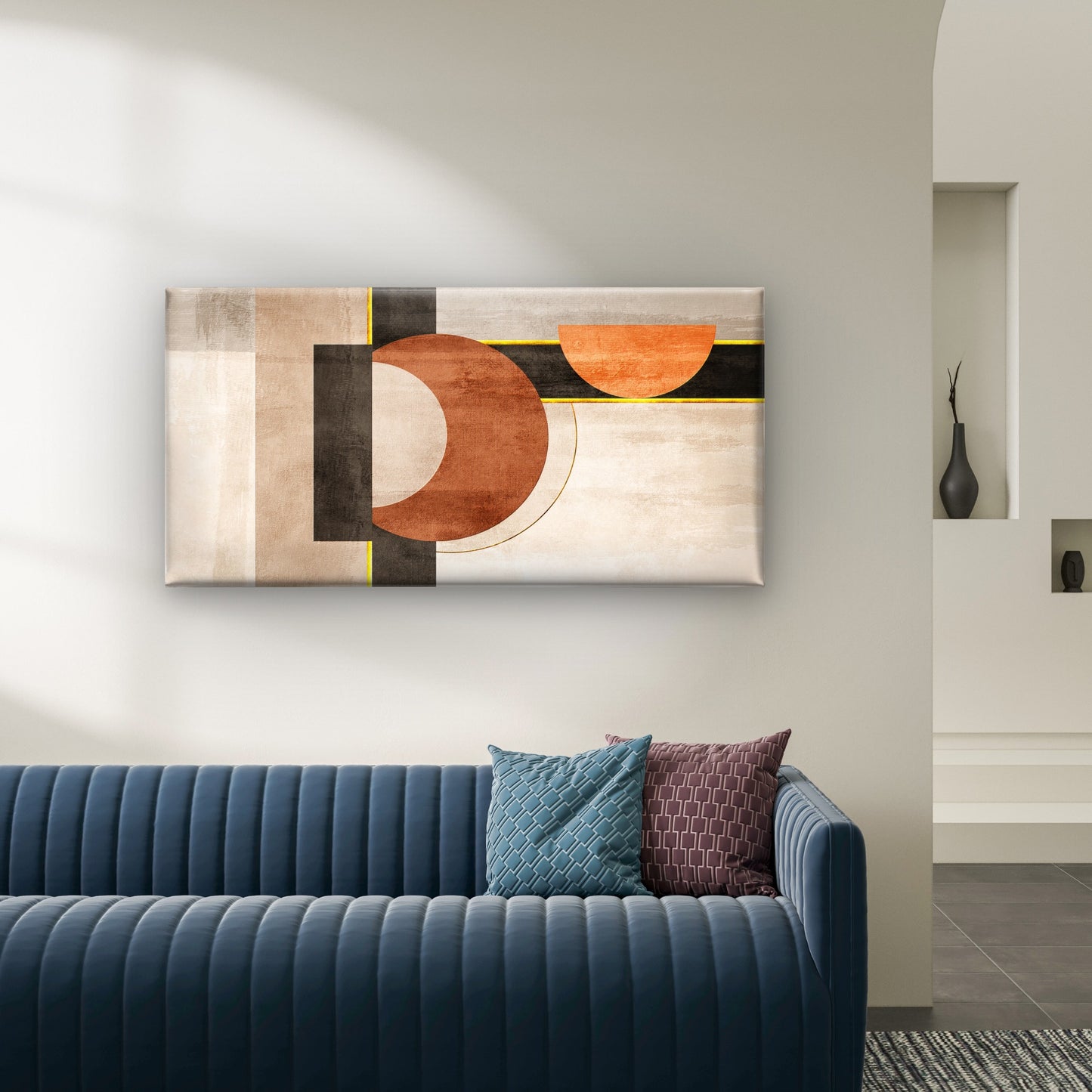 Mid Century Terracotta Geo Wall Art Canvas Office Home Room Framed 120x60cm