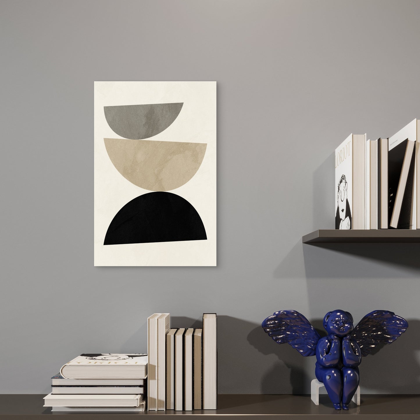 Geometric Abstract Shapes Gray Beige 40x60cm Metal Print Ready to Hang
